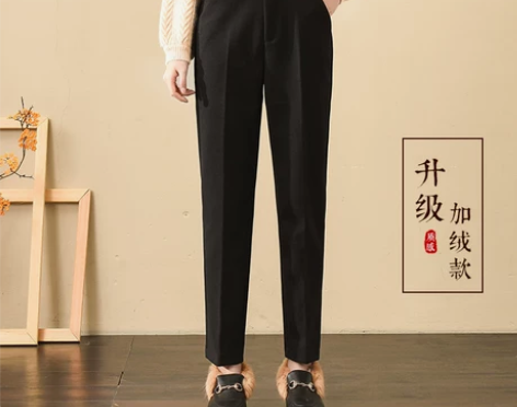 毛呢裤子女秋冬2021新款直筒奶奶女裤宽松...