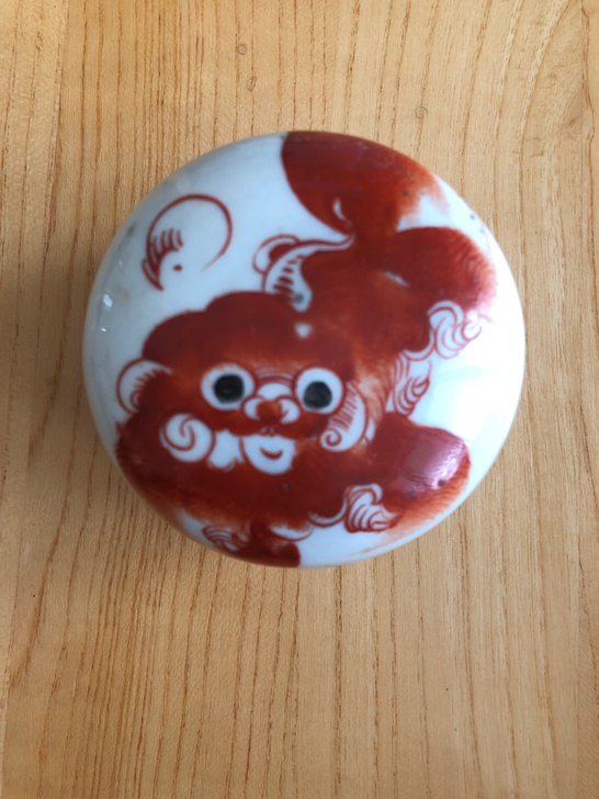 清晚期红狮子粉盒,规格7*5cm,一磕带一...