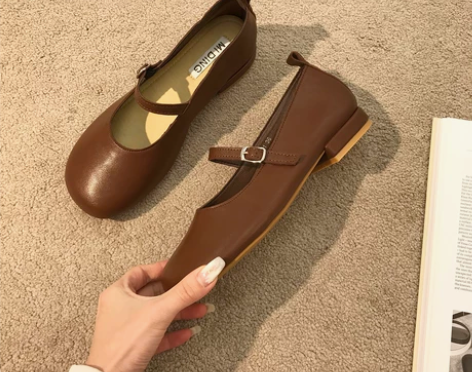 复古圆头温柔奶奶鞋女韩版春季简约低跟小众玛...