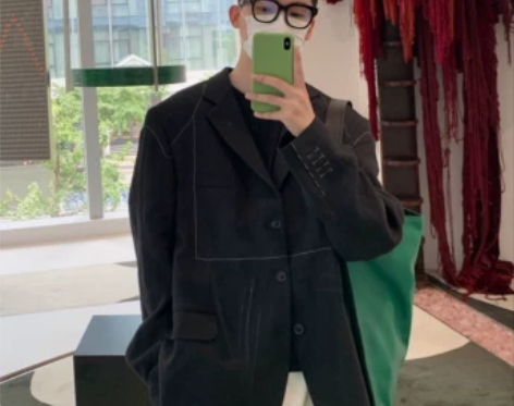 Hero Wang 黑色明线高级感休闲西装...
