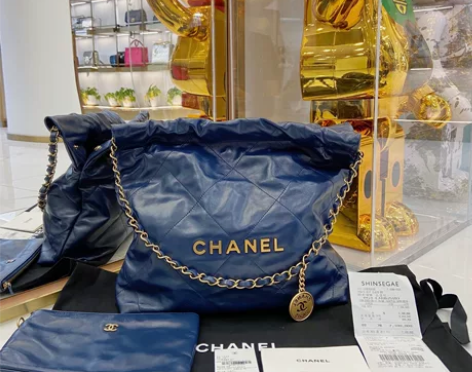 全新Chanel香奈儿 蓝色金字垃圾袋小号...