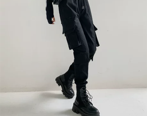 帅气工装裤女春秋款高腰显瘦炸街运动卫裤宽松...