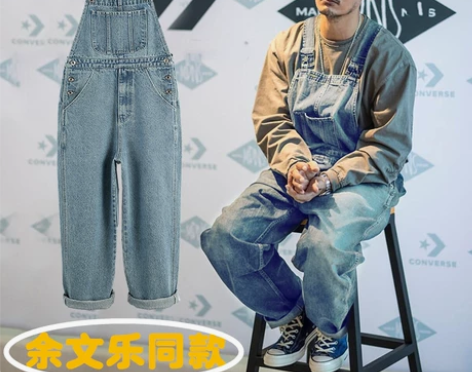 背带牛仔裤 工装牛仔背带裤男士情侣潮牌宽松...
