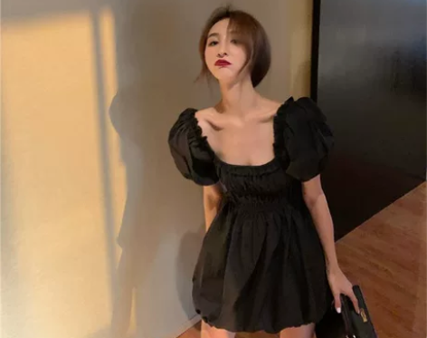 ins设计感小众抽绳a字连衣裙 女夏新款两...