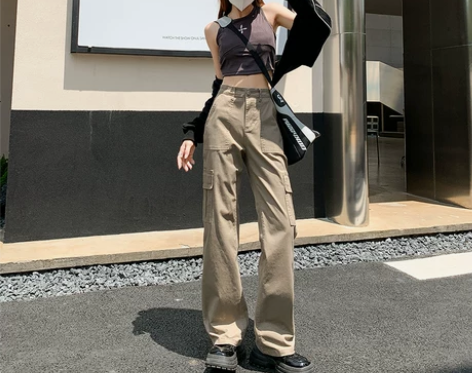 美式高腰工装牛仔裤女2022美式街头设计感...