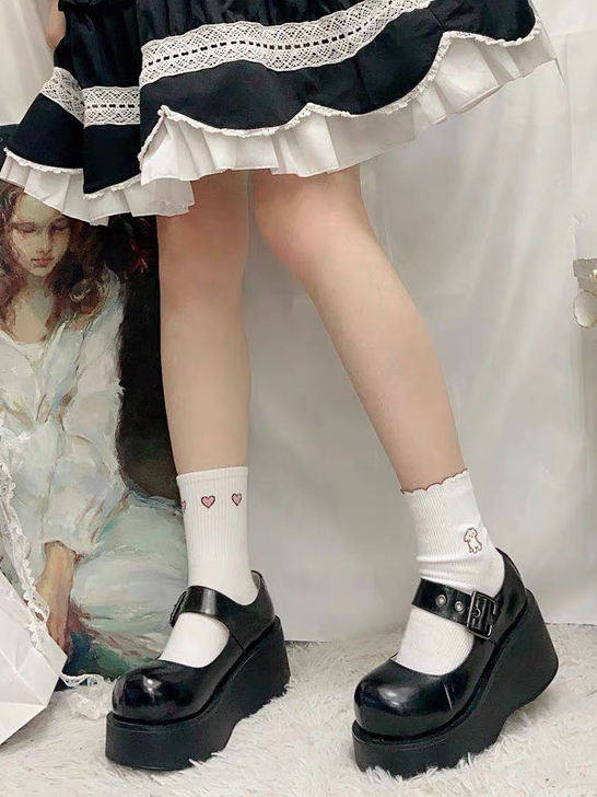 时光里的店新款原宿大头娃娃鞋暗黑松糕厚底浅...