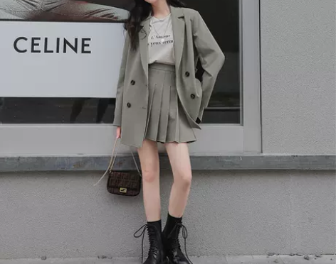 蓝海奕诺早秋网红新款高级感炸街小西装套装女...
