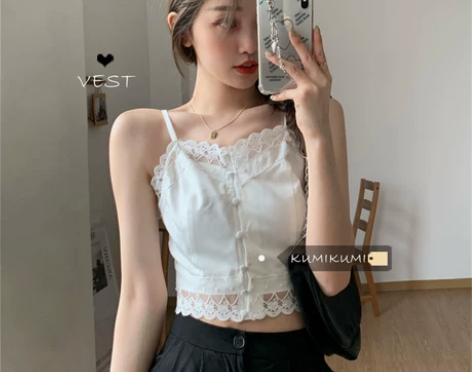 吊带背心女装夏季短款内搭蕾丝设计感抹胸打底...
