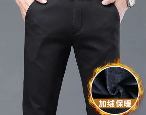 男士休闲加绒裤加厚直筒宽松中年商务西裤保暖...
