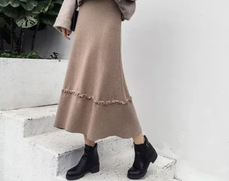 针织裙半身裙女秋冬中长款春季a字裙子长裙大...