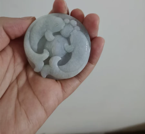 双鱼圆形玉雕玉牌玉吊坠玉石 有孔,自配绳子...