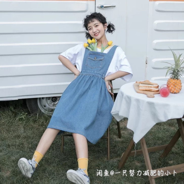 安可工作室原创牛仔背带裙,牛仔秋款连衣裙