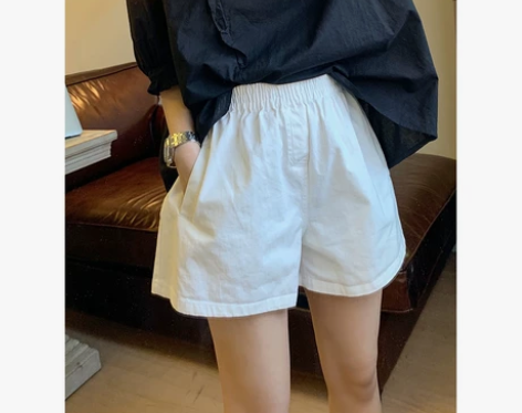 松紧腰宽松显瘦牛仔短裤女夏季韩版白色通勤百...