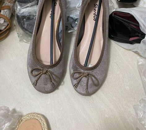 孤品 灰色绒面圆头蝴蝶结单鞋 40  37...