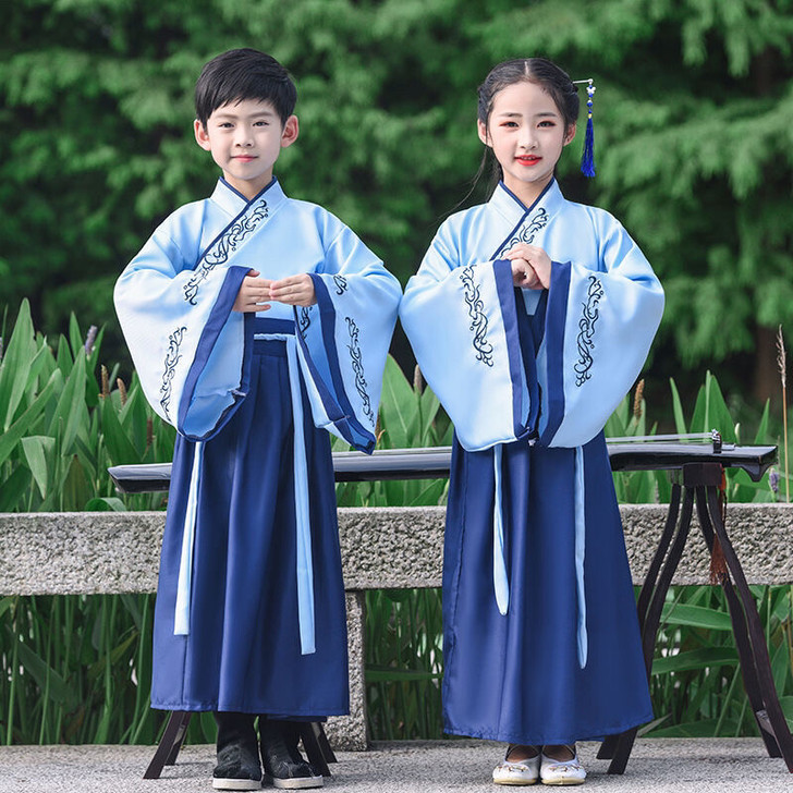 元旦汉服儿童国学演出服男女童幼儿书童服古装...