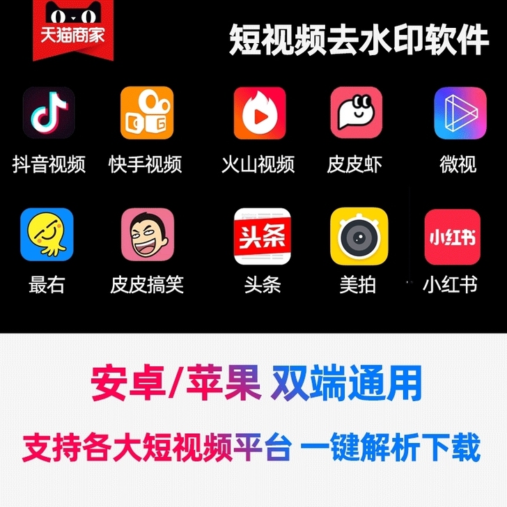 抖音、小红书、快手等软件短视频一键去水印批...