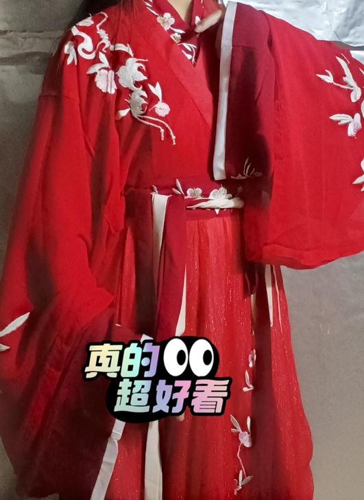 红色魏晋汉服，穿一洗一，无损坏