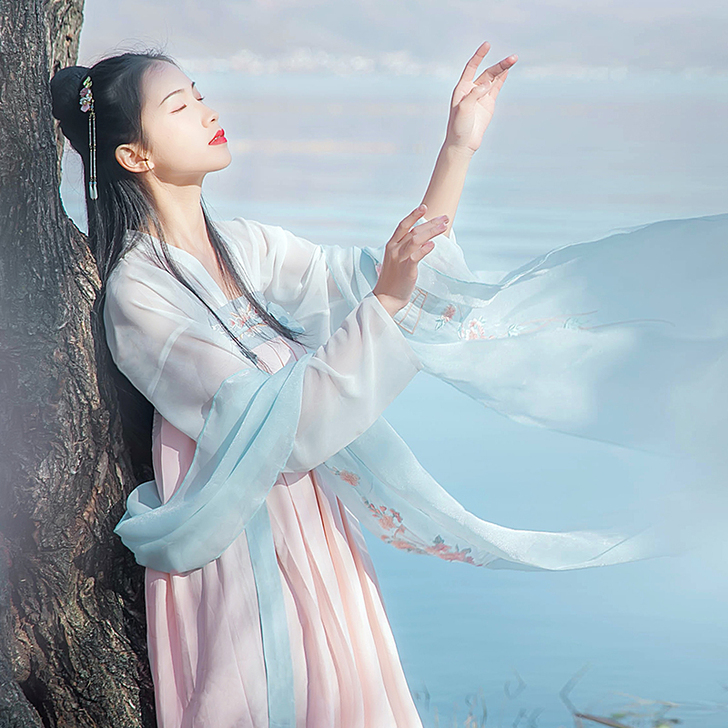 汉尚华莲传统汉服女装月痕高腰齐胸襦##am...