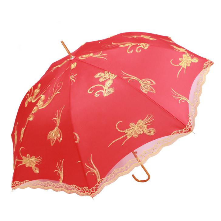 红色伞婚庆结婚用红雨伞新娘伞出门出嫁蕾丝长...