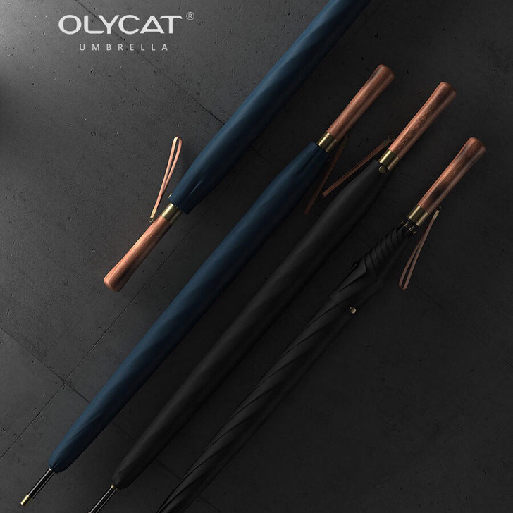 OLYCAT加粗结实超大暴雨木柄双层纯色抗...