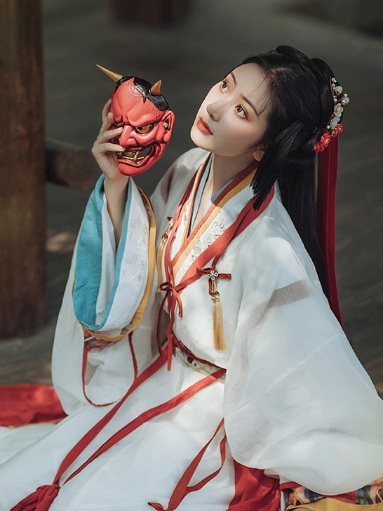 汉风吟妙上晋制襦裙交窬裙印花刺绣情侣款汉服...