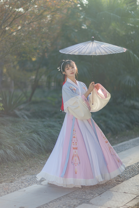 花雨辞原创羽笙汉服女春夏晋制交领半袖晋襦刺...