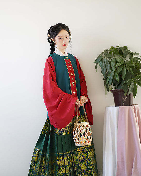 兰若庭 汉服 明制 比甲 圆领 百搭 袄裙...