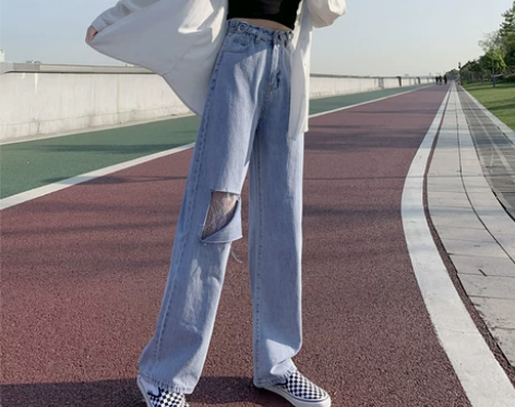 破洞牛仔裤女夏天薄款直筒宽松2022年新款...