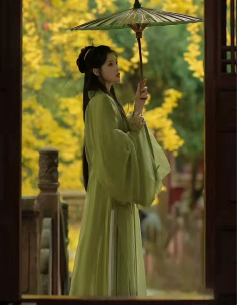 绿色汉服女原创魏晋制古装超仙气飘逸广袖流仙...