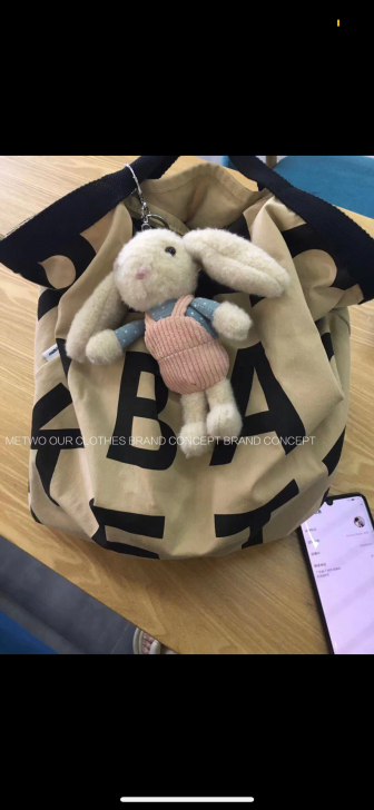 韩国现货peachbasket字母休闲帆布...