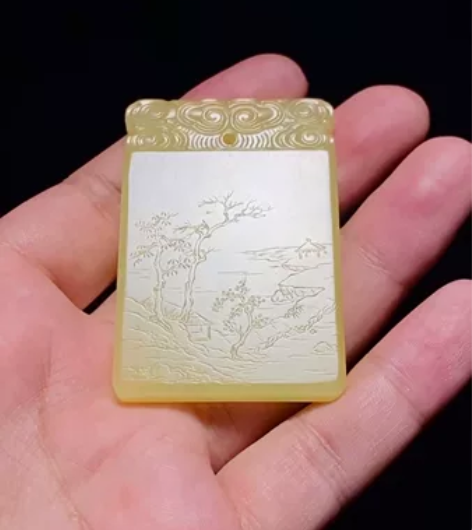 清中期 和田玉 黄玉籽料 溪山高隐图 诗文...