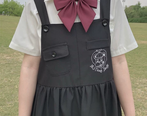 原创 吹泡泡系列 中长款无袖背带裙日系学院...