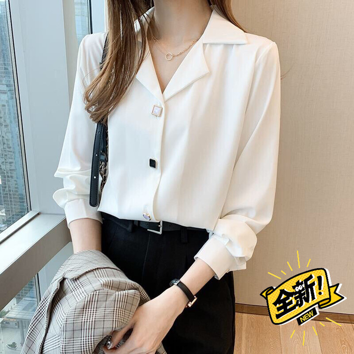 2021新款女早春衬衫白色韩版职业百搭长袖...