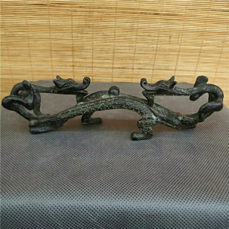 笔架笔搁文房四宝古董古玩热卖收藏黄铜双龙戏...