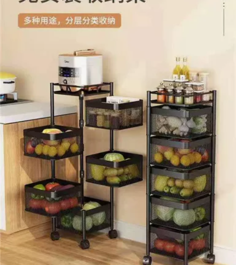 【仓库清仓】可旋转厨房置物架免安装落地多层...