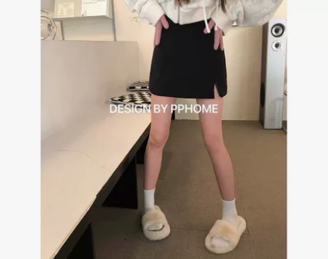 超正小A裙~冬季毛呢短裙版型大赞纯色开叉A...