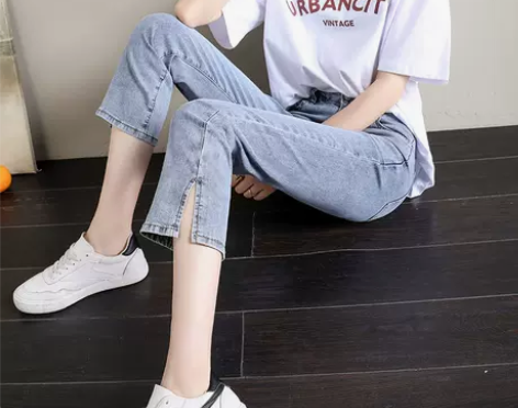 浅色七分牛仔裤女春季2022新款小个子九分...