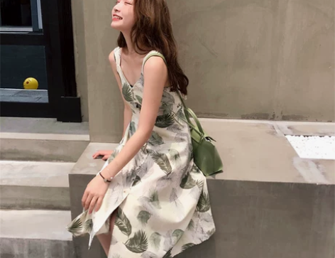 kumayes 夏季树叶印花蝴蝶结绑带单排...