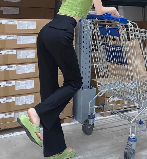 港味黑色微喇裤子辣妹性感直筒裤女春夏韩版显...