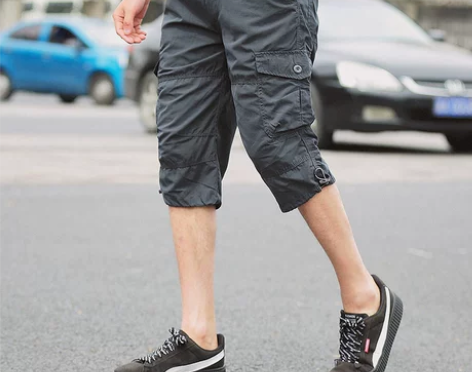 夏季短裤男士七分裤男潮流宽松工装多口袋中裤...