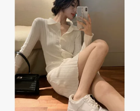 新款修身针织连衣裙仙女夏季小众小个子气质法...