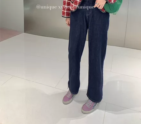 ufx茶茶 牛仔裤女秋季新款韩版百搭宽松休...