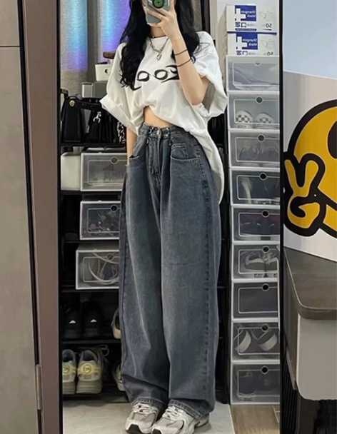 阔腿裤牛仔裤 牛仔裤长裤高腰直筒女秋冬20...