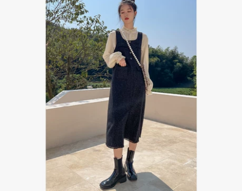 CHACHA 高级感小香风连衣裙女复古背带...