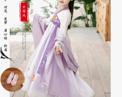 女童汉服连衣裙秋装儿童古装超仙中国风12岁...