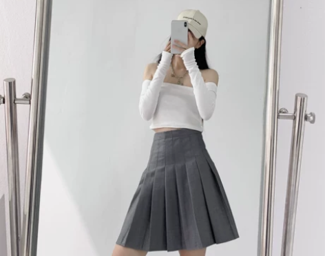 【现货】高个子西装料加长百褶裙女 夏季中长...