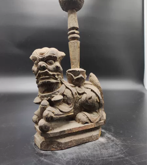 文房雅物|清 掌灯狮 木雕 规格33cm ...