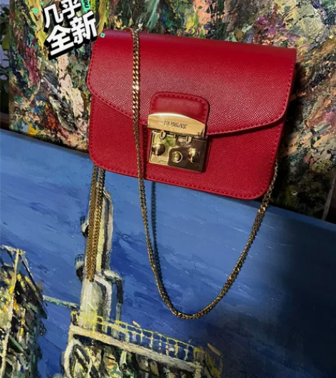 Somay包包纯皮方块红色女包时尚百搭链条...