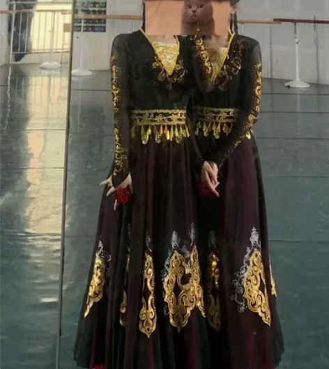 女维吾尔族艺考裙子新疆舞蹈服装演出服连衣裙...