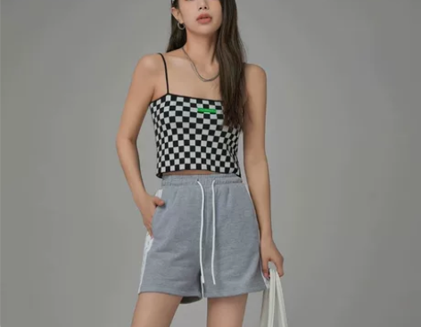 CHUU棋盘格别致小吊带背心女2022年夏...